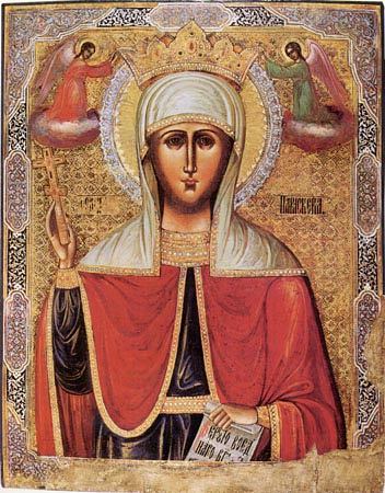 Святая мученица Параскева, нареченная Пятницею, жила в III веке в Иконии в богатой и благочестивой семье. Родители святой особенно почитали день страданий Господних - пятницу, поэтому и назвали дочь, родившуюся в этот день, Параскевою, что в переводе с греческого и означает - Пятница
